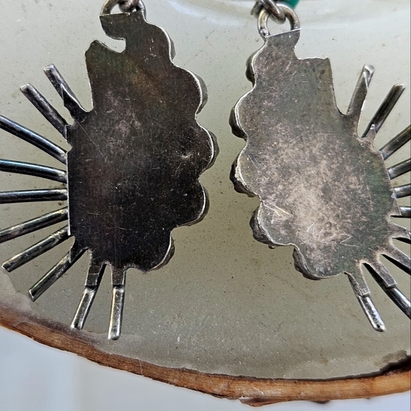 Vintage Zuni Sterling Silver & Turquoise Spur Earrings - Picture 3 of 6